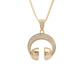 Sterling Silver DJ Headphones CZ Yellow Gold Pendant with Necklace - Artisan Carat