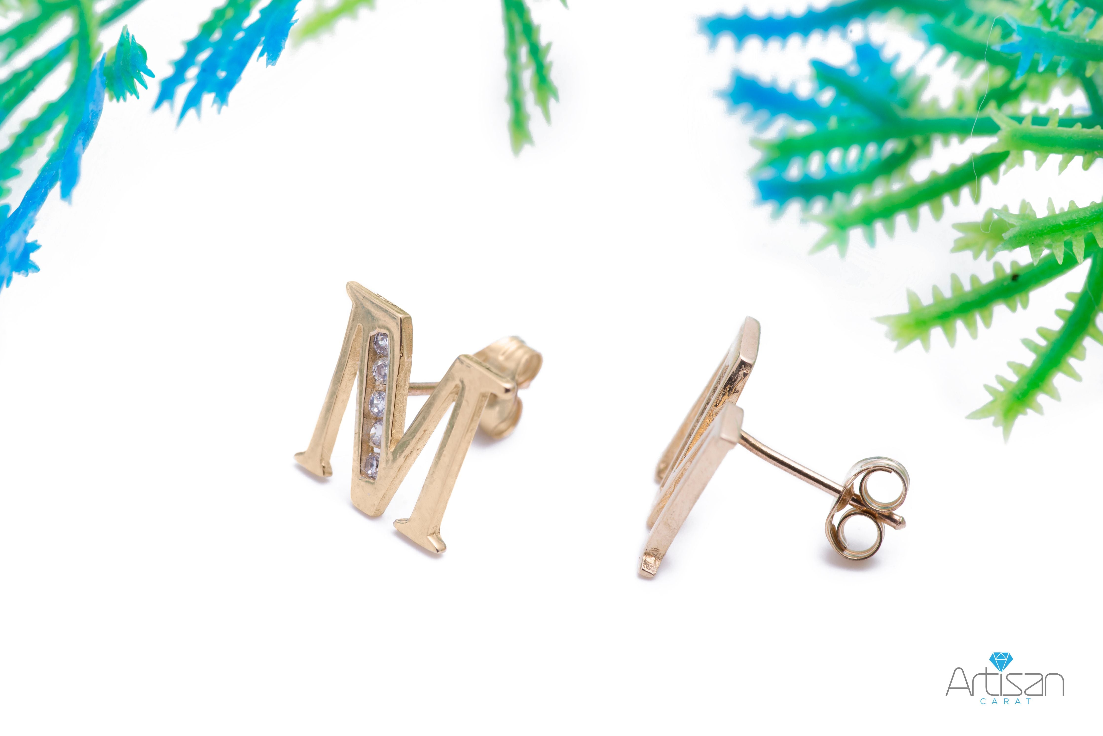 Elli Orecchini A Borchia Iniziale M In Argento 925 Placcato Oro – Gioiello Minimalista E Regalo Elegante Per Lei