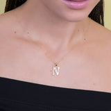 Letter N CZ Initial Pendant with Necklace in 14k Yellow Gold - Artisan Carat