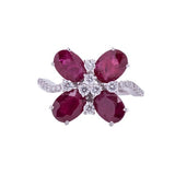 Four Leaf Ruby and Diamond Ring in 18k White Gold - Artisan Carat