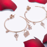 Hanging Charms Diamond Hoop Stud Earrings in 18k Rose Gold - Artisan Carat
