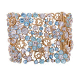 Aquamarine Gemstone and Diamond Wrist Cuff Bracelet in 18k Rose Gold - Artisan Carat