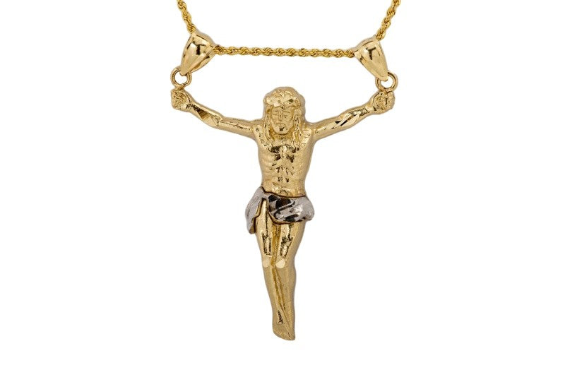 Large Crucified Jesus Cross Pendant with Necklace in 14k Yellow