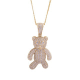 Sterling Silver Teddy Bear CZ Yellow Gold Pendant with Necklace - Artisan Carat