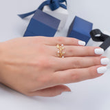 Pearl and Laurel Leaf Diamond Ring in 18k Yellow Gold - Artisan Carat