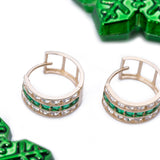 Three Row Green Emerald CZ Huggies Earrings in 14k Yellow Gold - Artisan Carat
