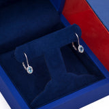 Blue Topaz Halo with Diamonds Lever Back Earrings in 18k White Gold - Artisan Carat