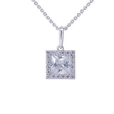 Halo Princess Cut CZ Pendant with Necklace in 14k White Gold - Artisan Carat