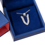 Sterling Silver Letter V Initial Baguette CZ Pendant with Necklace - Artisan Carat