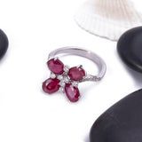 Four Leaf Ruby and Diamond Ring in 18k White Gold - Artisan Carat