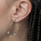 Hanging Diamond Charms Half Hoop Stud Earrings in 18k Yellow Gold - Artisan Carat