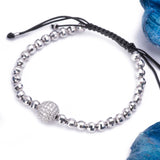 Knitted Beads and Diamond Disco Ball Adjustable Bracelet in 18k White Gold - Artisan Carat