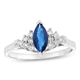 Diamond and Blue Sapphire Marquise Ring in 14k White Gold - Artisan Carat