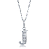 Diamond 'J' Initial Pendant Necklace in Sterling Silver - Artisan Carat
