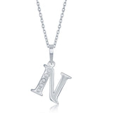 Diamond 'N' Initial Pendant Necklace in Sterling Silver - Artisan Carat