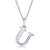 Diamond 'U' Initial Pendant Necklace in Sterling Silver - Artisan Carat