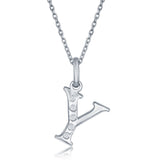 Diamond 'Y' Initial Pendant Necklace in Sterling Silver - Artisan Carat