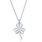 Sterling Silver Diamond Three Leaf Shamrock Clover Necklace - Artisan Carat