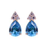 December Birthstone Blue Turquoise Pear Shape CZ Drop Stud Earrings in 14k Yellow Gold - Artisan Carat