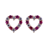 Ruby Red Valentine Heart Shaped CZ Stud Earrings in 14k Yellow Gold - Artisan Carat