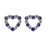Blue Sapphire Heart Shaped CZ Stud Earrings in 14k Yellow Gold - Artisan Carat