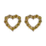 Yellow Topaz Heart Shaped Stud Earrings in 14k Yellow Gold - Artisan Carat
