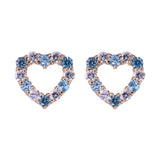 Aquamarine Heart Shaped CZ Stud Earrings in 14k Yellow Gold - Artisan Carat