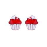 Red Frosted Cupcake Stud Screwback Earrings in 14k Yellow Gold - Artisan Carat