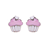 Pink Frosted Cupcake Stud Screwback Earrings in 14k Yellow Gold - Artisan Carat