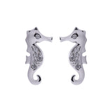 Seahorse CZ Stud Screwback Earrings in 14k White Gold - Artisan Carat