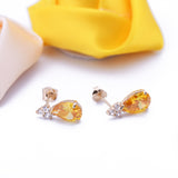 November Birthstone Yellow Topaz Pear Shape CZ Drop Stud Earrings in 14k Yellow Gold - Artisan Carat