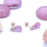 October Birthstone Pink Tourmaline Pear Shape CZ Drop Stud Earrings in 14k Yellow Gold - Artisan Carat