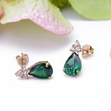 May Birthstone Emerald Green Pear Shape CZ Drop Stud Earrings in 14k Yellow Gold - Artisan Carat