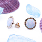 White Opal Mother of Pearl Stud Earrings in 14k Yellow Gold - Artisan Carat