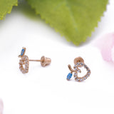 Aquamarine Blue Leaf Heart CZ Stud Screwback Earrings in 14k Yellow Gold - Artisan Carat