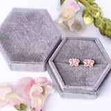 Pink Sapphire Butterfly Stud Screwback Earrings in 14k Yellow Gold - Artisan Carat