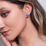 Blue Opal Stud Earrings in 14k White Gold - Artisan Carat