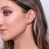 Lily Flower Ruby CZ Stud Screwback Earrings in 14k Yellow Gold - Artisan Carat