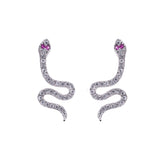 Snake Ear Crawler Ruby CZ Stud Earrings in 14k White Gold - Artisan Carat