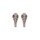 Snake CZ & Green Emerald Huggies Earrings in 14k Yellow Gold - Artisan Carat