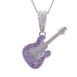 Sterling Silver Guitar Amethyst CZ Pendant with Necklace - Artisan Carat