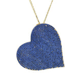 Blue Sapphire Big Heart Yellow Gold Pendant Necklace in Sterling Silver - Artisan Carat