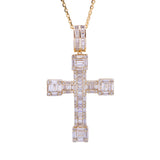Sterling Silver Baguette Hip Hop CZ Cross in Yellow Gold Pendant Necklace - Artisan Carat