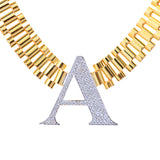 Ladies Initial Oyster Band Yellow Gold Plated CZ Choker Necklace Sterling Silver - Artisan Carat