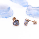 Aquamarine Mini Heart Stud Screwback Earrings in 14k Yellow Gold - Artisan Carat