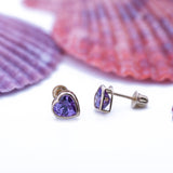 Amethyst Purple Mini Heart Stud Screwback Earrings in 14k Yellow Gold - Artisan Carat