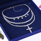 Women's Bold Layer Cross CZ Choker Necklace Fashion Jewelry - Artisan Carat