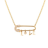 Diamond LOVE Safety Pin Pendant Necklace in 18k Yellow Gold - Artisan Carat