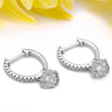 Diamond Cluster Dangle Huggie Earrings in 18k White Gold - Artisan Carat