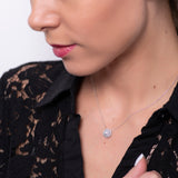 Diamond Halo Half Carat Pendant Necklace in 18k White Gold - Artisan Carat